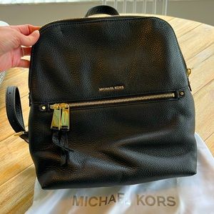 Michael Kors black saffiano leather slim backpack medium